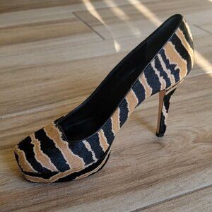 Gucci Pumps Zebra Pony Hair Black Tan Heel Pumps Eur. 37